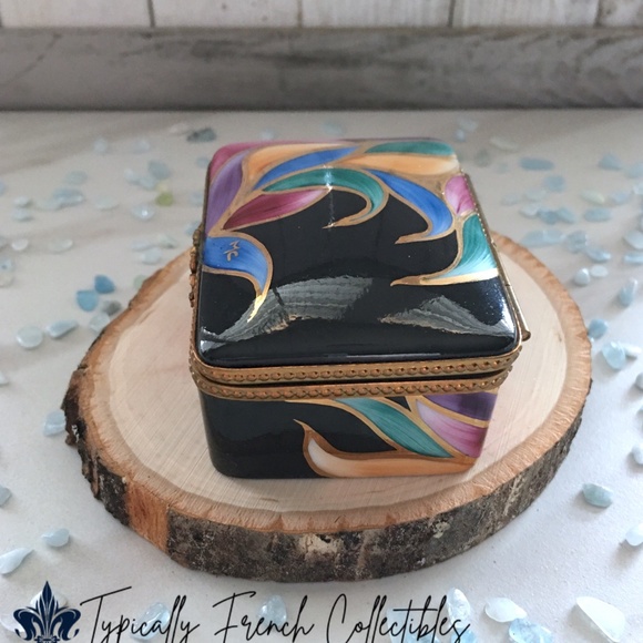 Gold Black Floral Rochard Limoges Trinket Box - Picture 2 of 9